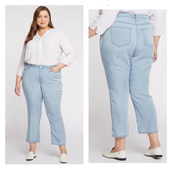 NYDJ Relaxed Straight Ankle Jeans Chambray Lightweight High Rise Stripe 18 Jeans - Picture 1 of 7
